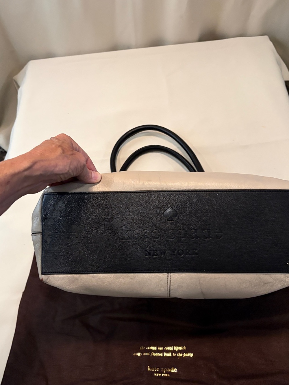 kate spade Black and Cream Leather Bow Tote - Picture 6 of 12